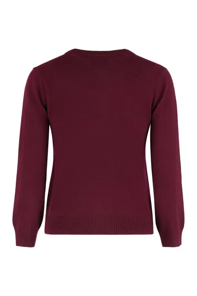 Ganni Burgundy Checked Cardigan In Cashmere Blend Women In Multi