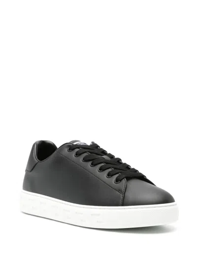 Versace Leather Sneakers With La Greca Detail In Black