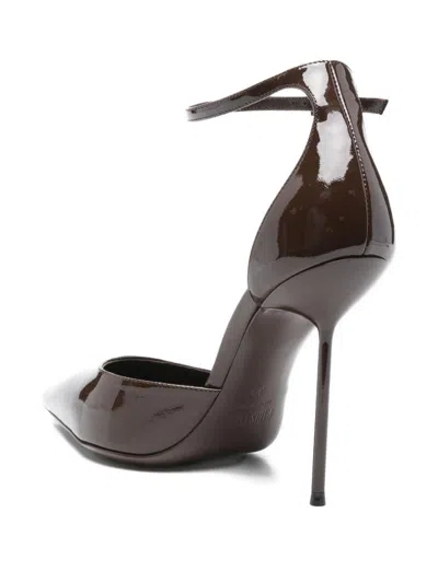 Paris Texas Pointed-toe Stiletto Heels With Slim Ankle Strap In Brown