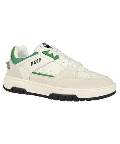 Msgm Panelled Leather Sneakers In White