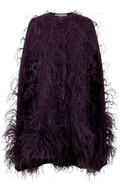 Valentino Feather-detailing Cape In Purple