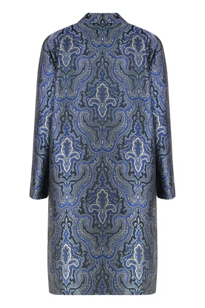 Carlotta Canepa Patterned-jacquard Single-breasted Coat In Blue