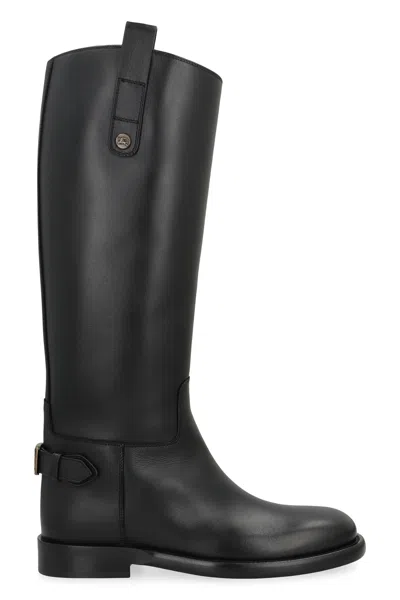 Burberry Knee-high Cavalier Leather Boots For Women In Black