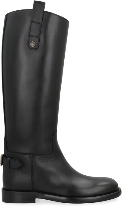 Burberry Knee-high Cavalier Leather Boots For Women In Black