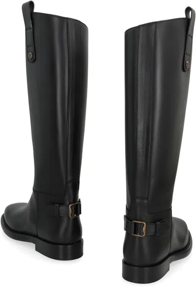 Burberry Knee-high Cavalier Leather Boots For Women In Black