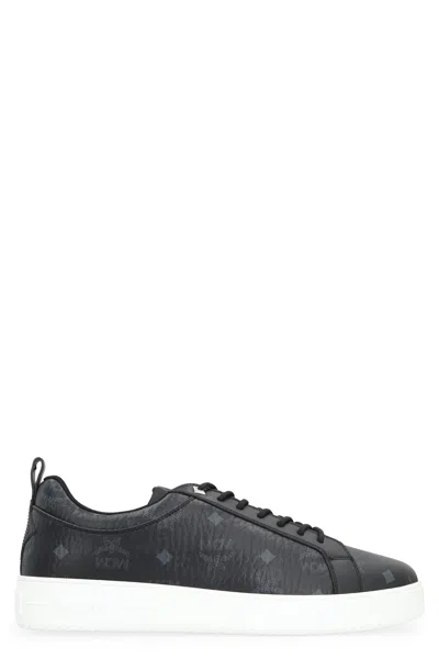 Mcm Neo Terrain Lo Sneakers With Monogram Canvas In Black
