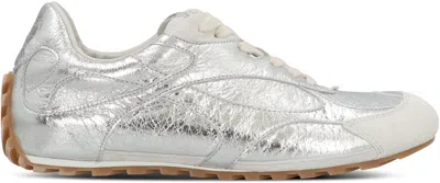 Bottega Veneta Orbit Flash Suede-trimmed Metallic Leather Sneakers In Silver