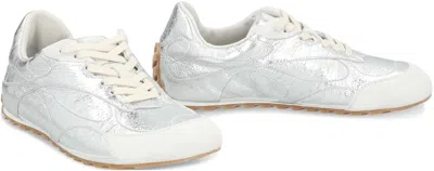 Bottega Veneta Orbit Flash Suede-trimmed Metallic Leather Sneakers In Silver