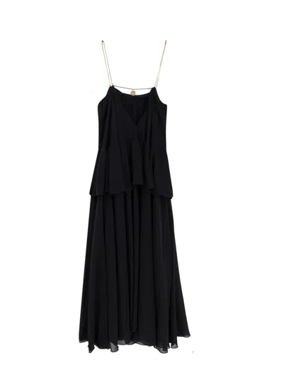 Chloé Open-back Embellished Tiered Silk-georgette Maxi Dress In Black