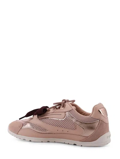 Pinko Yulia Leather And Mesh Sneakers With Two-tone Laces In Pink