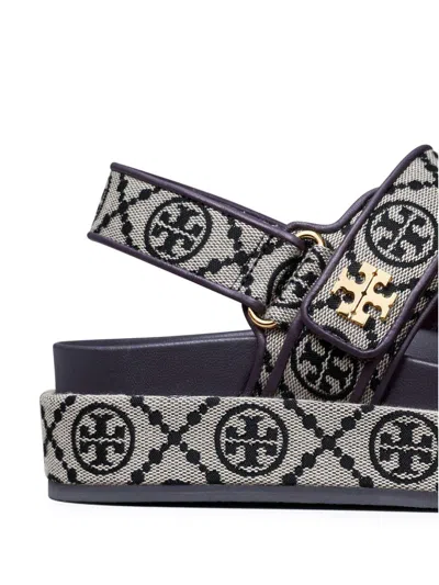 Tory Burch T Monogram Kira Jacquard Fabric Sandals In Blue
