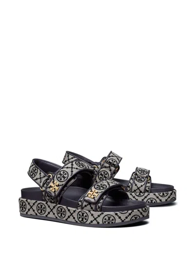 Tory Burch T Monogram Kira Jacquard Fabric Sandals In Blue