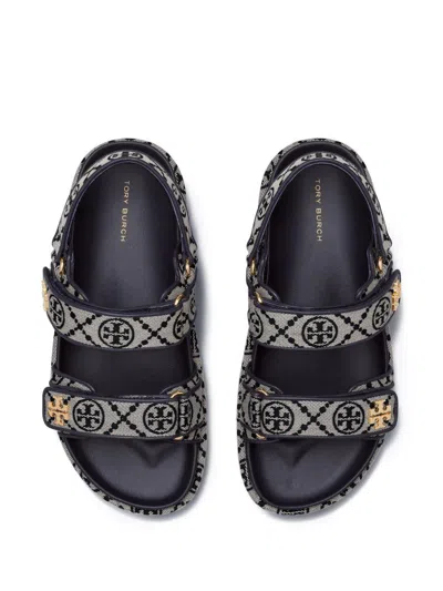 Tory Burch T Monogram Kira Jacquard Fabric Sandals In Blue