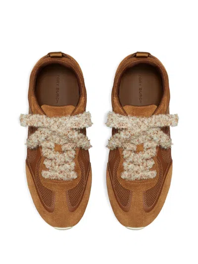 Tory Burch Field Sneaker In Suede And Mesh Cognac Color In Brown