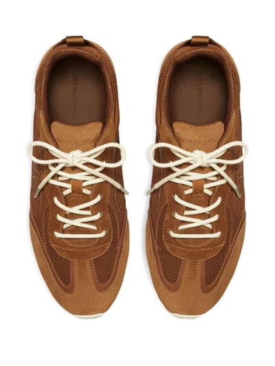 Tory Burch Field Sneaker In Suede And Mesh Cognac Color In Brown