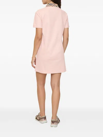 Burberry Piquet Polo Dress Checked Collar Short Sleeves In Pink