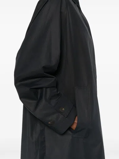 Studio Nicholson Black Coat With Concealed Button Placket In Blue