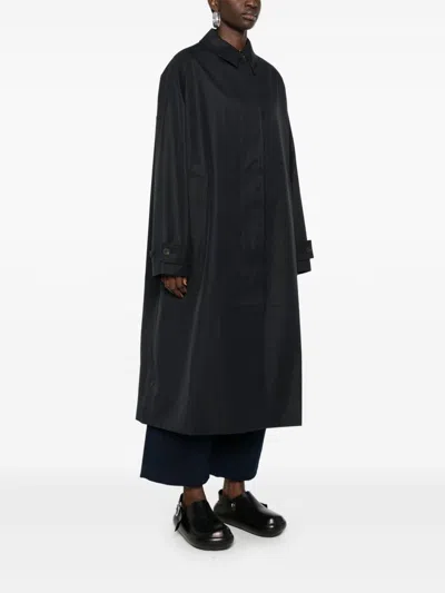Studio Nicholson Black Coat With Concealed Button Placket In Blue