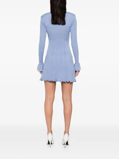 Self-portrait Self Portrait Mini Ribbed Knit Short Dress With Pearl Embellishments In Blue