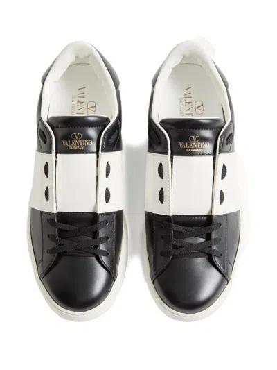 Valentino Garavani Open Sneakers In Leather With Contrast Colored Stripe And Stud Detail In White