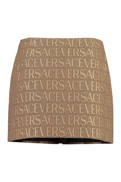 Versace Jacquard Pattern Mini Skirt In Brown