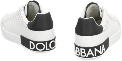 Dolce & Gabbana Portofino White Low Top Sneakers With Patch Logo And Red Stitching In Smooth Leather Man
