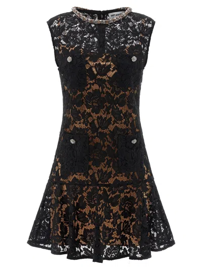 Self-portrait Lace Crystal Embellished Mini Dress In Black