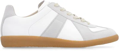 Maison Margiela Low-top Leather Sneakers With Contrasting Details In White