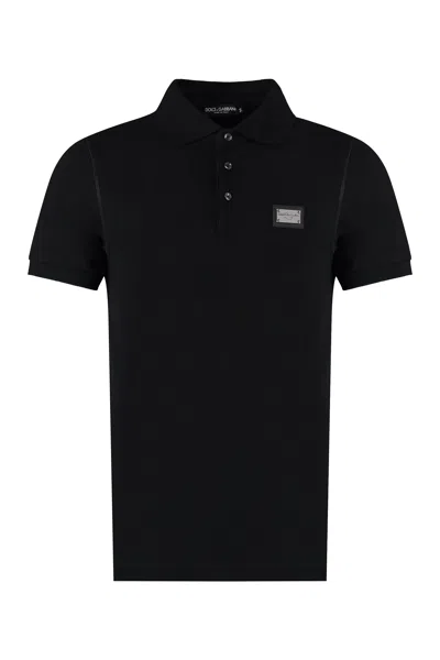 Dolce & Gabbana Piquet Polo Shirt With Logo Plate In Black