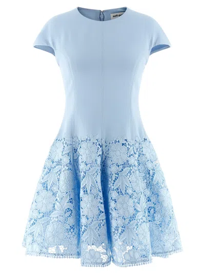 Self-portrait Womens Self Portrait Cap-sleeve Crepe And Lace Mini Dress In Blue