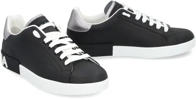 Dolce & Gabbana Portofino Sneakers In Black Leather With Silver Inserts Dolce E Gabbana