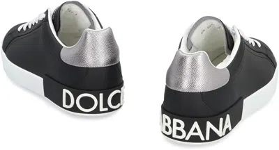 Dolce & Gabbana Portofino Sneakers In Black Leather With Silver Inserts Dolce E Gabbana