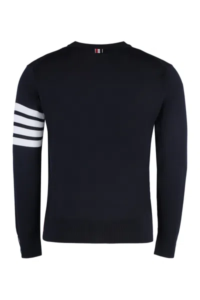 Thom Browne Striped Sleeve Wool Pullover In Blue
