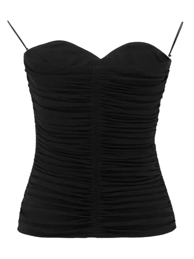 Saint Laurent Sleeveless Draped Cropped Top In Black