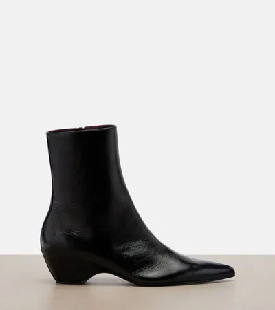 Khaite Leather Ankle Boots In Black