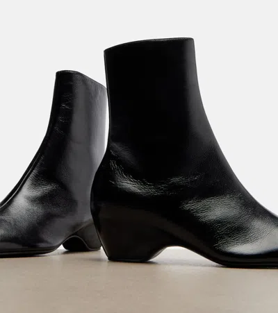Khaite Leather Ankle Boots In Black