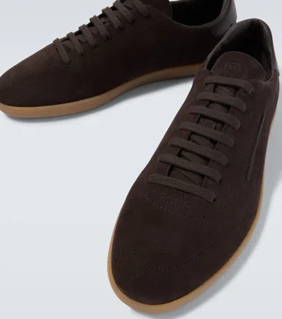 Zegna Suede Low Profile Sneakers Rubber Sole In Brown