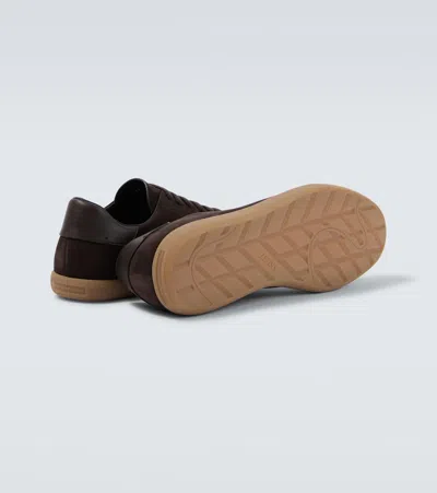 Zegna Suede Low Profile Sneakers Rubber Sole In Brown