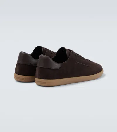 Zegna Suede Low Profile Sneakers Rubber Sole In Brown