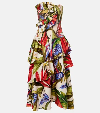 Farm Rio Florart Strapless High Low Cotton Dress In Multi