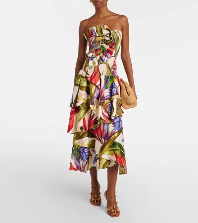 Farm Rio Florart Strapless High Low Cotton Dress In Multi