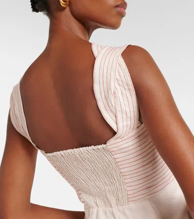 Farm Rio Sand-colored Linen Midi Dress With Strelitzia Pattern In White