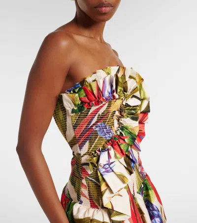 Farm Rio Florart Strapless High Low Cotton Dress In Multi