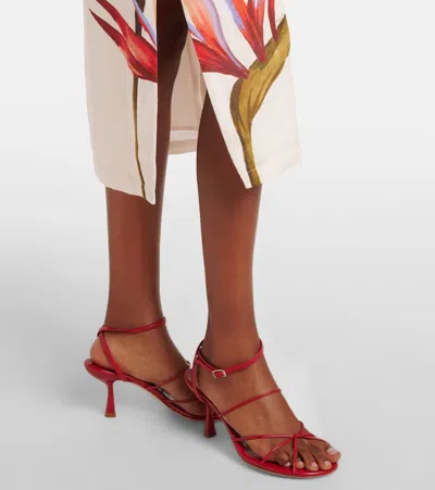 Farm Rio Sand-colored Linen Midi Dress With Strelitzia Pattern In White