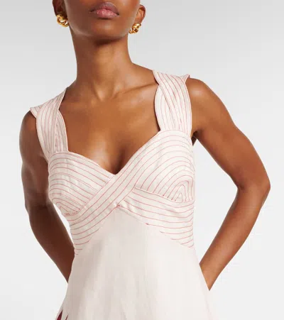 Farm Rio Sand-colored Linen Midi Dress With Strelitzia Pattern In White