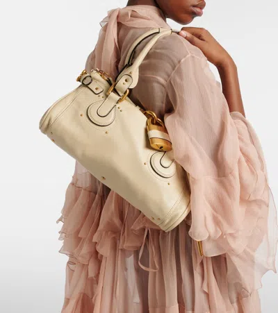 Chloé Paddington Embellished Textured-leather Tote In Pink