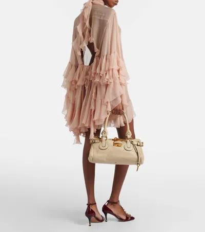 Chloé Paddington Embellished Textured-leather Tote In Pink