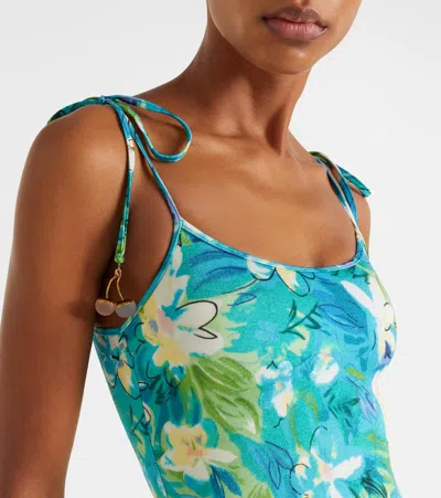 Chloé Beaded Floral Swimsuit In Blue