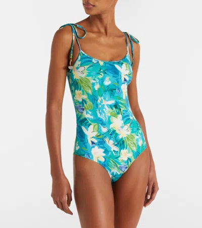 Chloé Beaded Floral Swimsuit In Blue