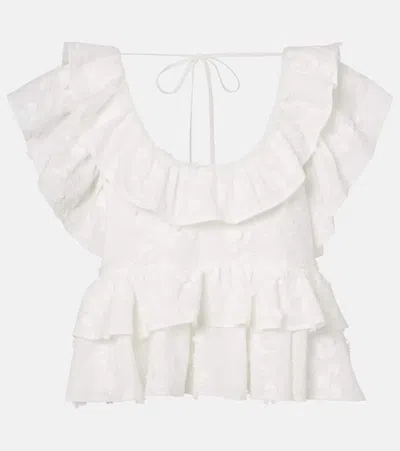 Dorothee Schumacher Slees Embroidered Ruffled Cotton Top In White